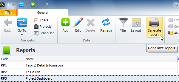 generate report in reports view